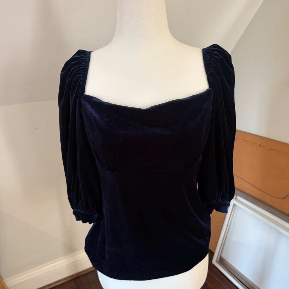 Nicole Miller Midnight Velvet Blouse with Gathered Sleeves